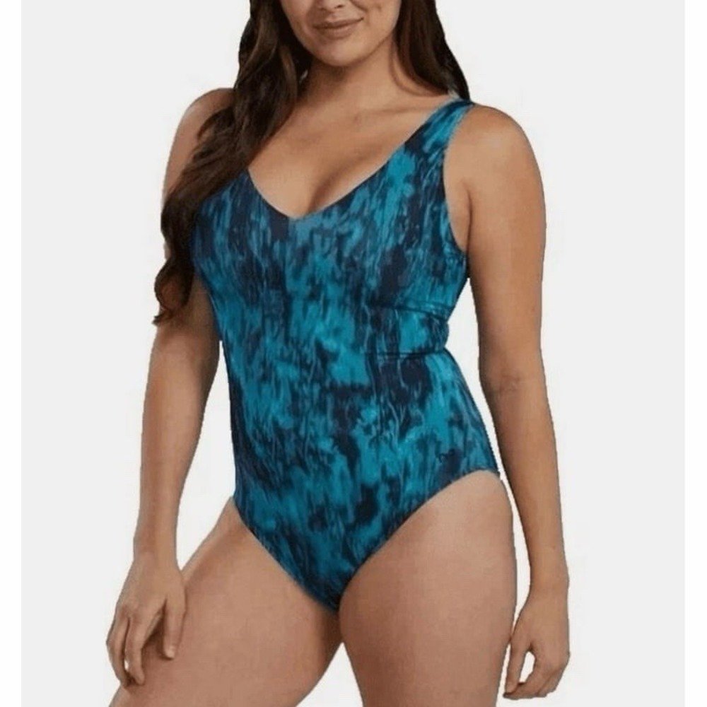 TYR Women's Swimsuit‎ Small Blue Green Tie Dye Control Fit NWT
